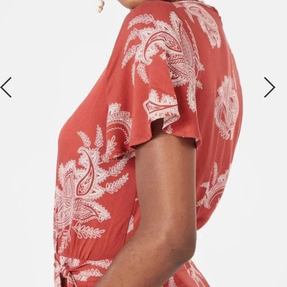 Just Fab Women’s Flutter Sleeve Jumpsuit V neck size XL color Tandoori spice - Picture 3 of 14